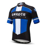 Ride in style with the Greece Bike Team Cycling Jersey, crafted from lightweight polyester. Available in blue, black, and white, it showcases Greece Bike Team and features Greek flag colors on the sleeves with a chest design inspired by the national flag of Greece.