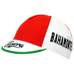 The La Casera-Bahamontes Retro Cycling Cap combines red and white sections with Bahomontes across the top and Ciserus on the brim. Its green underside captures classic cycling style, reminiscent of its iconic era. Available at vintagecycling.shop.