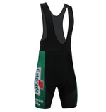 Chateau dAx Gatorade Bib Shorts: Black cycling bib shorts with green side panels, large Gatorade logo, and Chateau dAx in white text. Designed for the cycling team with a gel pad seat for comfort and mesh-like straps. Displayed against a plain white background.