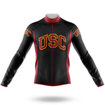 A Florida State University men’s long sleeve cycling jersey, shown on a plain mannequin torso, features school colors and the university name in bold letters on the chest and sleeves.