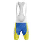 White and blue cycling bib shorts with yellow leg accents and KAS logos on each thigh pair perfectly with our KAS V2 Retro Short Sleeve Cycling Set. Check our sizing guide for a perfect fit.