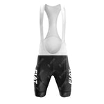 Black and white cycling bib shorts from the Motorola Retro Short Sleeve Cycling Set, featuring bold white “FIAT” lettering on each leg, white shoulder straps, and a padded seat area for classic style and comfort.