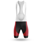 The U.S. Navy Submarine Force Men Short Sleeve Cycling Set features a pair of bib shorts with white straps, a black center, and red side panels inspired by a Chicago cycling kit, displayed against a plain white background.