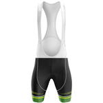 The Wales Men Short Sleeve Cycling Set features black bib shorts with a white upper and green lower leg accents, perfect for your men's cycling kit—displayed on a plain white background.