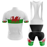 Old Fart Men Short Sleeve Cycling Set: white and green cycling jersey with a red dragon on the back, plus matching shorts featuring green bands and red dragon graphics on the legs, displayed from the rear.