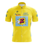 The Crédit Lyonnais Retro Short Sleeve Cycling Set features stylish logos for Le Tour and Crédit Lyonnais, with a central comic-style Z in a blue rectangle and dynamic graphics. Logos on the shoulders and sleeves capture classic cycling flair.