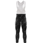 A black cycling bib tights with a white upper section and INNVENT vertically on each leg, featuring a repeating logo pattern, are perfect with the 1980s elf Fleece Retro Long Cycling Set (With Fleece Option) for ultimate comfort and warmth on chilly rides.