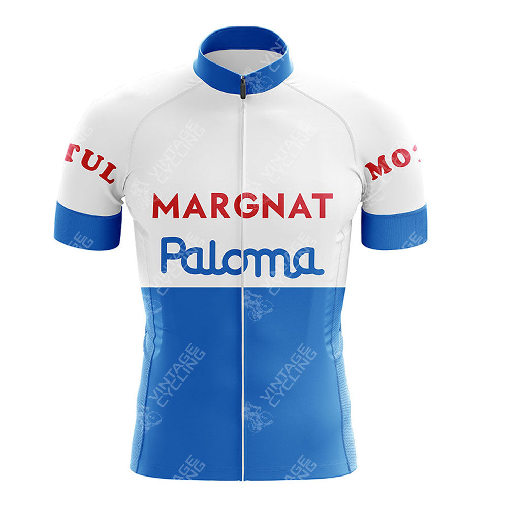 The M.I.C. Moneymakers de Gribaldy Retro Short Sleeve Cycling Set features a vintage design with classic color blocks and bold front logos—perfect for fans of traditional cycling style.