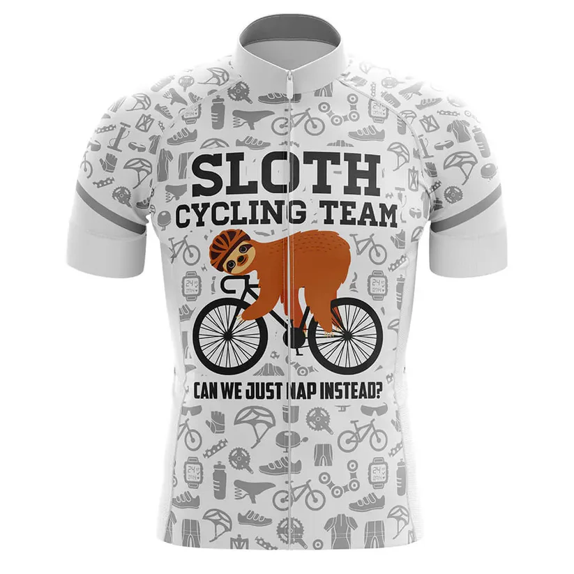 The U.S. Air Force Men Short Sleeve Cycling Set is a white jersey with cycling gear icons in the background, perfect for fans looking for unique cycling apparel.