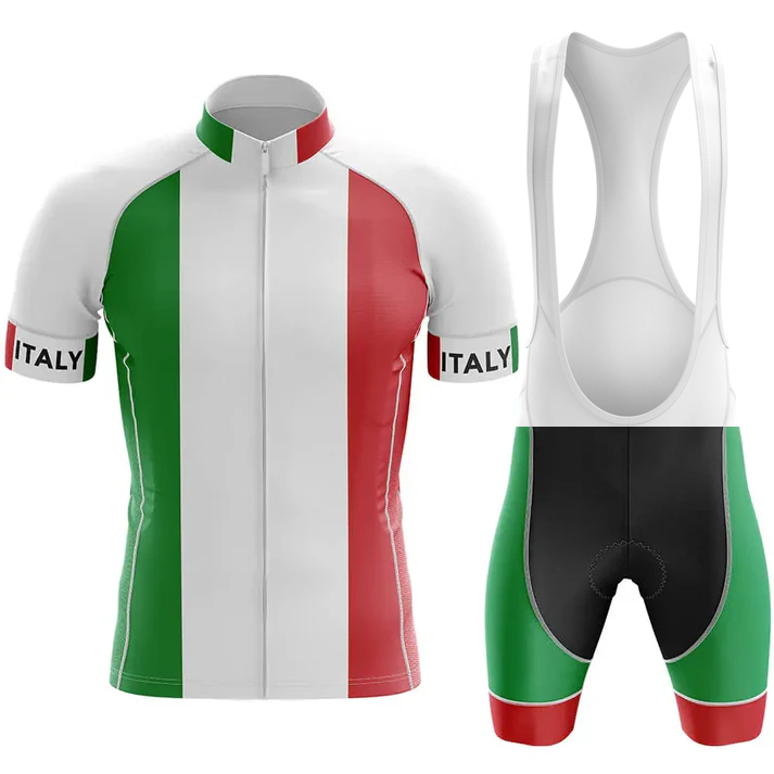 A lightweight, moisture-wicking cycling jersey and bib shorts set featuring Scotland’s flag colors: a blue and white striped men’s short sleeve cycling set with “SCOTLAND” on the sleeves and matching panels on the bib shorts.