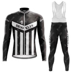 Don the Brooklyn Chewing Gum Retro Cycling Jersey Long Set, featuring iconic black and white stripes and BROOKLYN on the chest. The bib tights echo this classic design, inspired by cycling legend Roger de Vlaeminck’s era, offering style and precision with an optional fleece lining.