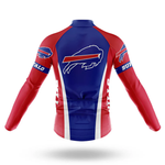 An Ohio State Long Sleeve Cycling Jersey is shown from the back on a white background, featuring the team logo on the back and sleeves, "Ohio State" text on the arms, and a red, gray, and white retro-inspired color scheme.