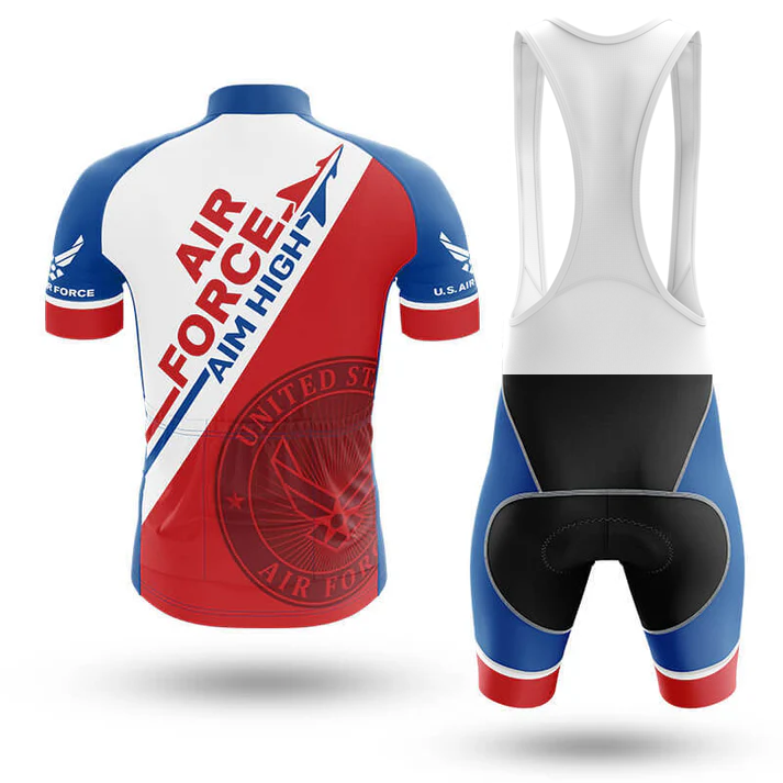 Front and back view of the North Carolina Men Short Sleeve Cycling Set, featuring a blue, red, and white design—ideal for cycling fans seeking stylish performance wear.