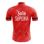 The Legnano Retro Short Sleeve Cycling Sets back showcases a bold red design with G.S. over Solo, accented by black sleeves. Repeatedly watermarked with VINTAGE VINTAGE, it exudes a timeless charm.