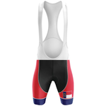 Cycling bib shorts with red sides, black seat area, white shoulder straps, blue leg cuffs, and a Chicago flag on the left leg. Pairs perfectly with the Portugal Men Short Sleeve Cycling Set for a coordinated look.