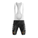 Pair these black bib shorts with white straps, "marc" in white on each leg, and a rainbow logo at the hem with the Marc Superia Blue Retro Short Sleeve Cycling Set (Copy) for a classic retro cycling look.