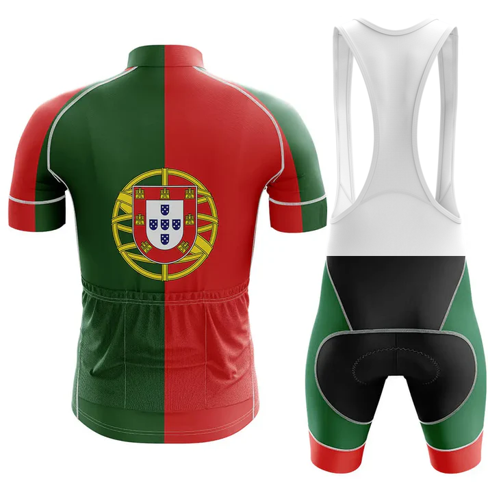 Front and back views of the Peeking Black Cat Men Short Sleeve Cycling Set, featuring a bib short with black padding and white straps.