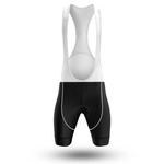A pair of black and white cycling bib shorts with white straps and padded seat, shown on a plain background—ideal to wear with the Marines USMC Men Short Sleeve Cycling Set.