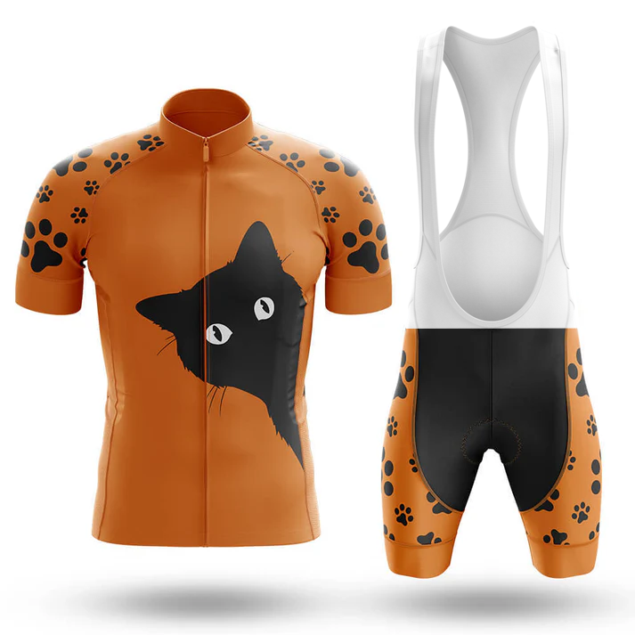 11th Armored Cavalry Regiment Men Short Sleeve Cycling Set with a moisture-wicking jersey and matching shorts, featuring short sleeves, white bib shoulder straps, and coordinated design accents on the sleeves, shorts, and sides.