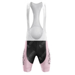 The Wonder Radar La Vie Claire Retro Short Sleeve Cycling Set features a white mesh upper and black shorts with light pink leg cuffs. It showcases a pink retro design with repeated LA VIE CLAIRE text and abstract bicycle graphics for a cohesive look.