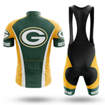 Chiefs Short Sleeve Cycling Set, including a cycling jersey and bib shorts with the Kansas City Chiefs logo and text. Customizable gear shown from both front and back views.