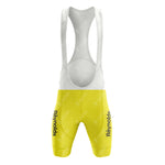 The 1983s yellow Reynolds Retro Cycling Set includes yellow and white sleeveless bib shorts with shoulder straps, featuring the Reynolds name vertically in black on each side.