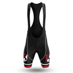 The United Kingdom Men Short Sleeve Cycling Set features black bib shorts with white piping, red and white lower thigh panels, bird graphics on each leg, and a matching ergonomic men's short sleeve jersey for a complete fitted cycling outfit.