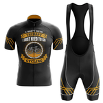 The Canada Men Short Sleeve Cycling Set features a black and yellow jersey with a bicycle graphic and the bold text "I DON’T NEED THERAPY, I JUST NEED TO GO CYCLING" in white and yellow letters.