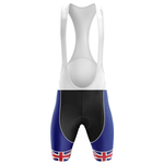 The Felt Men Short Sleeve Cycling Set features a white upper, black center, and blue lower section with Union Jack flags on each leg, blending style and performance for every ride.
