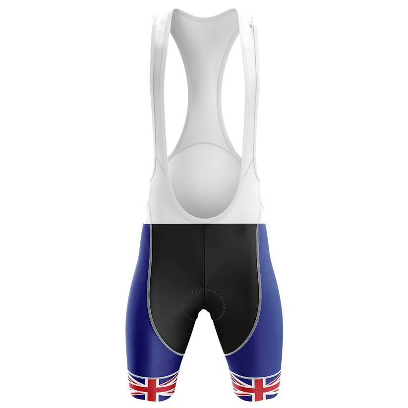 The Felt Men Short Sleeve Cycling Set features a white upper, black center, and blue lower section with Union Jack flags on each leg, blending style and performance for every ride.