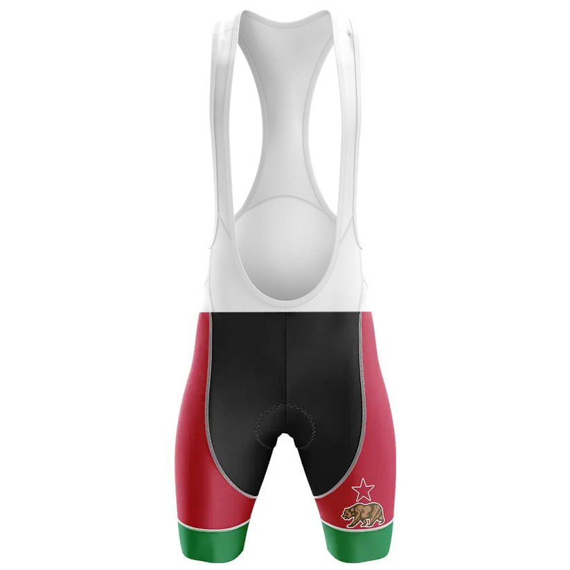 The "I'm Retired Men Short Sleeve Cycling Set" features a white upper, red and black lower bib shorts with green leg trim and a bear with red star on the left thigh—perfect to match with your favorite cycling jersey.