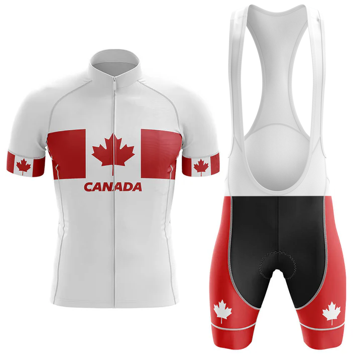 White and red performance cycling jersey featuring the Belgium flag. The Belgium Men Short Sleeve Cycling Set includes a jersey with “Belgium,” plus black bib shorts with red sides and Belgian symbols on the thighs.