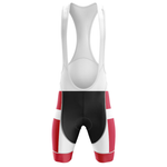 The USMC Cycle Corps Men Short Sleeve Cycling Set features bib shorts with white shoulder straps, black seat area, and red and white side panels, perfect for a coordinated look, shown on a plain white background.