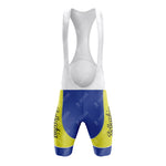 These cycling bib shorts feature Bottecchia on the thighs, a vintage design with a white upper and color-blocked blue, yellow, and white shorts. Pair them with the 1989 ADR Retro Short Sleeve Cycling Set for an authentic retro look.
