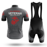 Austrian Men Short Sleeve Cycling Set. The jersey features “U.S. Marines Veteran: Proud to Have Served” and a red Marine Corps emblem on the back, with black and red accents for premium men's performance cycling apparel.