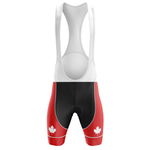 The Belgium Men Short Sleeve Cycling Set features a cycling bib with a white top and red/black bottoms, adorned with white maple leaf symbols, and pairs perfectly with the performance cycling jersey for standout style.