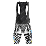 These sleek cycling bib shorts, part of the Acqua Sapone Cantina Tollo Zebra Retro Cycling Jersey Set, feature a bold black and white zebra-print design. Solid black straps and branded logos on the legs add a touch of retro charm to your ride.