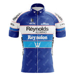 Green retro short sleeve cycling set with Alfa Lum Legnano logos on the front and additional sponsor logos on the shoulders and chest. Features a stand-up collar for a classic look.