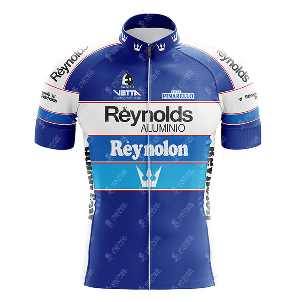 Green retro short sleeve cycling set with Alfa Lum Legnano logos on the front and additional sponsor logos on the shoulders and chest. Features a stand-up collar for a classic look.