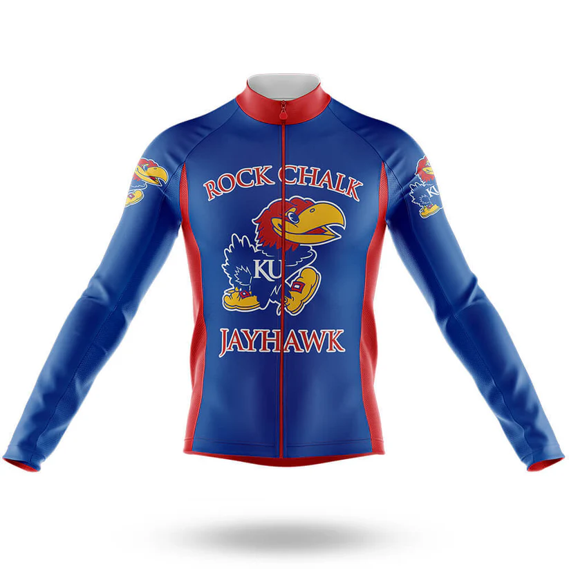 A men’s long sleeve cycling jersey in Ohio State colors featuring team graphics and "Ohio State" on the front and sleeves—perfect for cool weather rides.