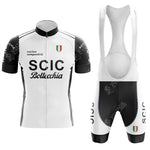 Embrace classic style with the SCIC Retro Short Sleeve Cycling Set, featuring a white and black jersey with SCIC Bottecchia and an Italian flag emblem, paired with matching bib shorts. Check our size guide for the perfect fit.