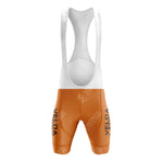 The Gatorade Chateau dAx Retro Short Sleeve Cycling Set includes bib shorts with a white upper, retro orange lower, and VELDA text on the sides. The fitted fabric is streamlined for cycling and perfectly pairs with our sized jerseys and shorts. Check the size guide for your ideal fit.