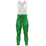 Green cycling bib tights crafted from lightweight polyester with a white upper section and shoulder straps. La Pinche in black runs down the green legs, accented with a glossy finish. Pair seamlessly with the 1990s Banesto Retro Long Sleeve Cycling Set for a complete look.