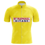 Retro cycling enthusiasts will love the Bartali Ursus Retro Short Sleeve Cycling Set. The yellow jersey features a front zipper and a rectangular chest patch with ST RAPHAEL GITANE in bold red and blue, adding style to any collection.