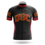 A black men's cycling kit with short sleeves, red accents, and a front zipper. "Florida State University" is printed in large gold and red letters across the chest and on both sleeves.