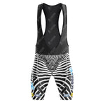 These sleek cycling bib shorts, part of the Acqua Sapone Cantina Tollo Zebra Retro Cycling Jersey Set, feature a bold black and white zebra-print design. Solid black straps and branded logos on the legs add a touch of retro charm to your ride.