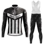 Don the Brooklyn Chewing Gum Retro Cycling Jersey Long Set, featuring iconic black and white stripes and BROOKLYN on the chest. The bib tights echo this classic design, inspired by cycling legend Roger de Vlaeminck’s era, offering style and precision with an optional fleece lining.