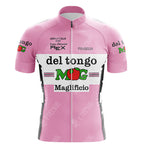 The St Raphael Geminiani Retro Short Sleeve Cycling Set features a vintage design in pink with black, white, and green accents, sponsor logos, high collar, and classic short sleeves—ideal for any cycling enthusiast.