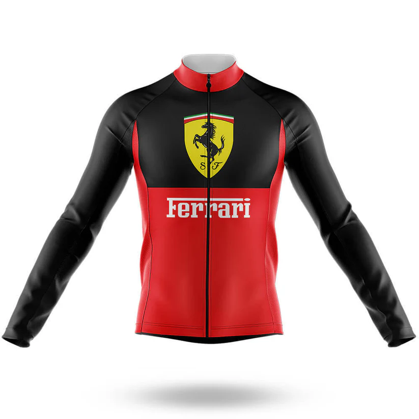 A Simon's Cat men's long sleeve cycling jersey, featuring a bold design with the iconic Simon's Cat logo and text on the front, is displayed on a featureless mannequin against a white background.