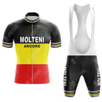 The ONCE Pink Retro Short Sleeve Cycling Set features a retro design with customizable cycling gear, including black bib shorts with white straps and colorful accents.